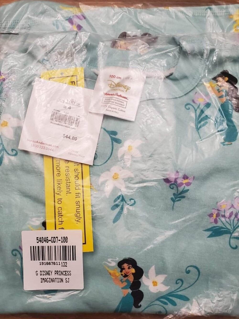 New Hanna Andersson Disney Aladdin Jasmine SJ / Pjs / Pajamas Size 100 / 4 Girls